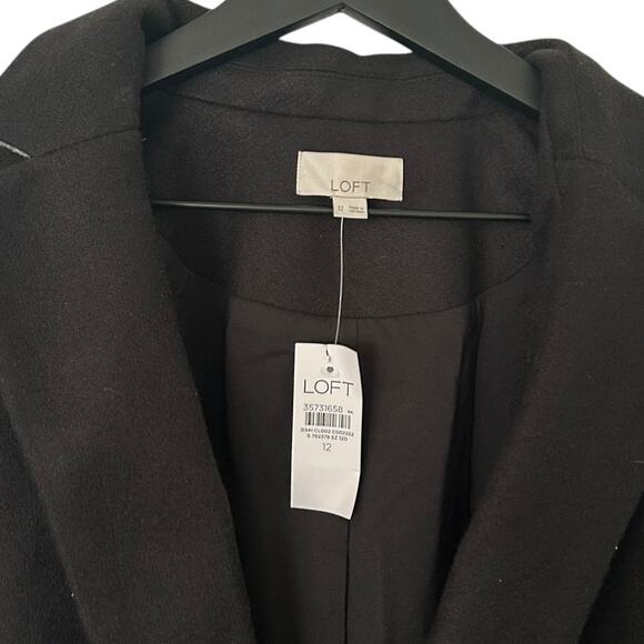 LOFT Brushed Herringbone Long Modern Blazer Jacket Black 12 Large - Picture 4 of 6